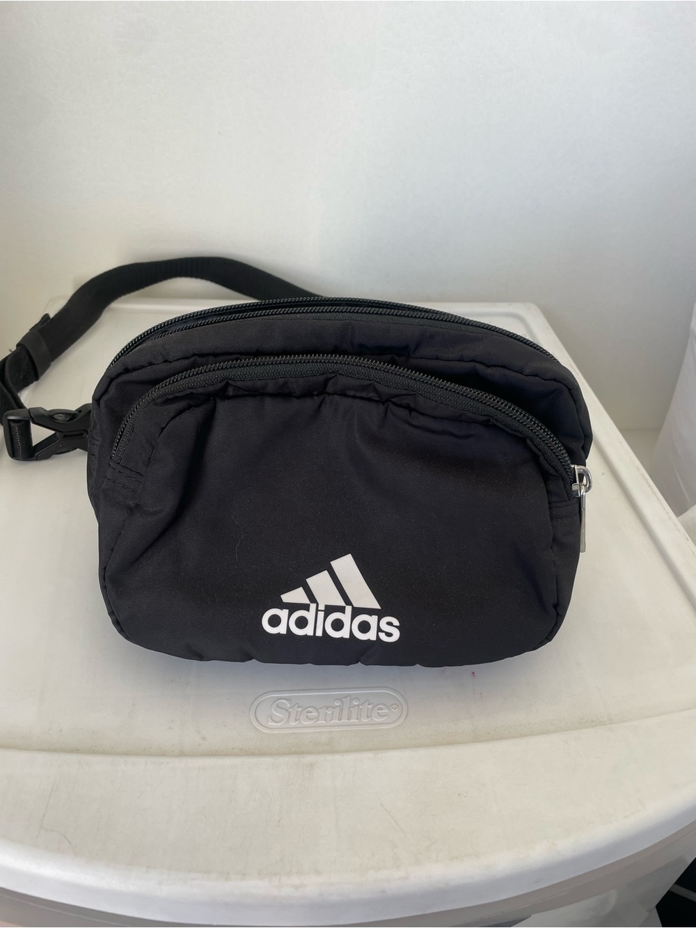 adidas Black Small Waist Pack with White Logo